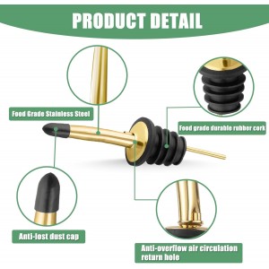 WAFJAMF 12 Pcs Liquor Pour Spouts Set, Stainless Steel Liquor Bottle Pourers with Rubber Dust Caps, for Pours Liquid, Olive Oil, Wine, Vinegar (Gold-12 Pack)