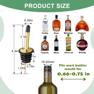 WAFJAMF 12 Pcs Liquor Pour Spouts Set, Stainless Steel Liquor Bottle Pourers with Rubber Dust Caps, for Pours Liquid, Olive Oil, Wine, Vinegar (Gold-12 Pack)
