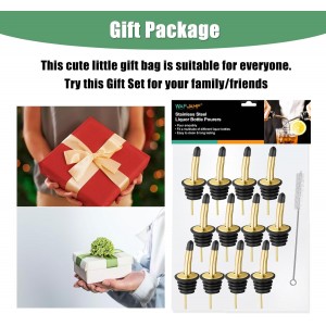 WAFJAMF 12 Pcs Liquor Pour Spouts Set, Stainless Steel Liquor Bottle Pourers with Rubber Dust Caps, for Pours Liquid, Olive Oil, Wine, Vinegar (Gold-12 Pack)