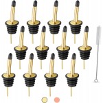WAFJAMF 12 Pcs Liquor Pour Spouts Set, Stainless Steel Liquor Bottle Pourers with Rubber Dust Caps, for Pours Liquid, Olive Oil, Wine, Vinegar (Gold-12 Pack)