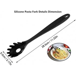 Spaghetti Spoon Pasta Fork,11Inch Silicone Pasta Fork,High Heat Resistant to 480°F, Hygienic One Piece Design, Spaghetti Strainer & Server Spoon Ideal for cooking(Black)