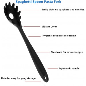 Spaghetti Spoon Pasta Fork,11Inch Silicone Pasta Fork,High Heat Resistant to 480°F, Hygienic One Piece Design, Spaghetti Strainer & Server Spoon Ideal for cooking(Black)