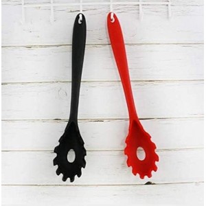Spaghetti Spoon Pasta Fork,11Inch Silicone Pasta Fork,High Heat Resistant to 480°F, Hygienic One Piece Design, Spaghetti Strainer & Server Spoon Ideal for cooking(Black)