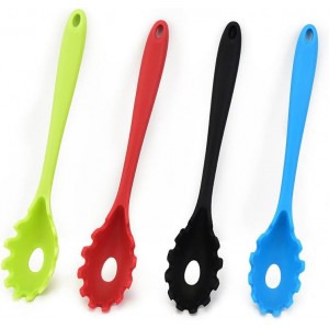 Spaghetti Spoon Pasta Fork,11Inch Silicone Pasta Fork,High Heat Resistant to 480°F, Hygienic One Piece Design, Spaghetti Strainer & Server Spoon Ideal for cooking(Black)