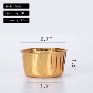 Party Hippo Gold Cupcake Baking Cups, 3.5 Oz 50 pcs Disposable Foil Muffin Liners, Aluminum Ramekin Holders