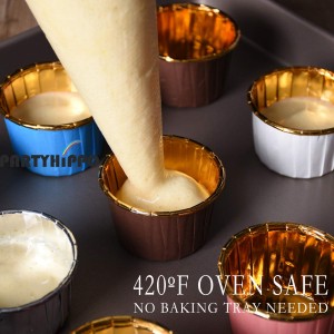Party Hippo Gold Cupcake Baking Cups, 3.5 Oz 50 pcs Disposable Foil Muffin Liners, Aluminum Ramekin Holders