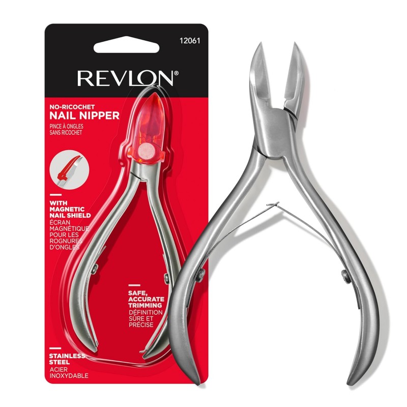 Revlon No-Ricochet Nail Nipper, Mess-Free Cuticle Remover Tool with Magnetic Shield for No Fly-Away Clippings, Made with Stainless Steel and Precision Blade, Easy Grip, 1 Count