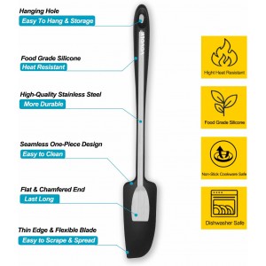 Silicone Jar Spatula, Small Rubber Scraper, Spatulas Silicone Heat Resistant, Seamless,Non StIck Cookware 11.2 Inch, Black.