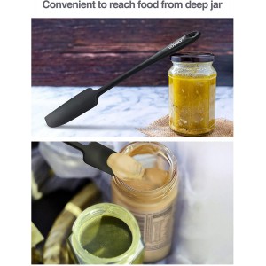 Silicone Jar Spatula, Small Rubber Scraper, Spatulas Silicone Heat Resistant, Seamless,Non StIck Cookware 11.2 Inch, Black.