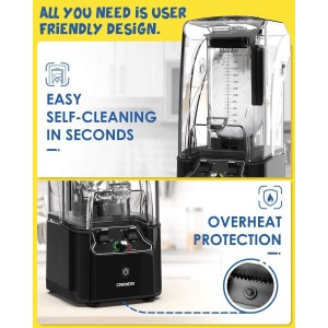 CRANDDI Commercial Quiet Blender, 2200 Watt Professional Countertop Blender with 80oz Pitcher, Built-in Pulse & 15-speeds Control, Smoothie Blender for Commercial and Home, K90 Black