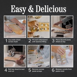 Ravioli Mold - Pasta Cutter Makes 12 Round 2” Raviolis - Easy to Use Stuffed Pasta Maker with Wood Roller and Non-Slip Rubber Feet - Made in Italy Kitchen Tools by Kings County Tools
