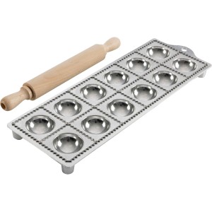 Ravioli Mold - Pasta Cutter Makes 12 Round 2” Raviolis - Easy to Use Stuffed Pasta Maker with Wood Roller and Non-Slip Rubber Feet - Made in Italy Kitchen Tools by Kings County Tools
