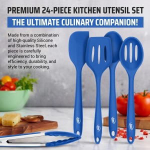 Kaluns Silicone Kitchen Utensils Set 24 Pcs Cooking Utensils Set - Can Opener, Masher, Turner, Spatula 446°F Heat Resistant Non-Stick - Premium Silicone and Stainless Steel Utensil Set