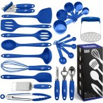 Kaluns Silicone Kitchen Utensils Set 24 Pcs Cooking Utensils Set - Can Opener, Masher, Turner, Spatula 446°F Heat Resistant Non-Stick - Premium Silicone and Stainless Steel Utensil Set