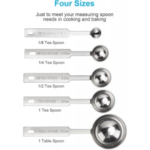 5PCS  Measuring Spoons Set, Includes 1/8 tsp, 1/4 tsp, 1/2 tsp, 1 tsp, 1 tbsp, Food Grade Stainless Steel measuring cups, Tablespoon and Teaspoon for Measure