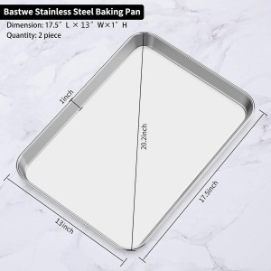 Baking Sheet Set of 2, Bastwe 18 inch Commercial Grade Stainless Steel Baking Pan, Professional Bakeware Oven Tray, Healthy & Non-toxic, Rust Free & Mirror Finish, Easy Clean & Dishwasher Safe