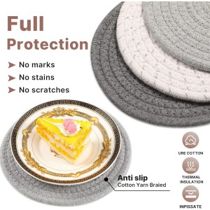 7 Pieces Square Pot Holders Washable Heat Resistant Pocket Mitt with Hanging Loop and Round Thread Weave Coaster Braided Drink Hot Pad Absorbent Woven Coaster for Kitchen Cooking Dinning