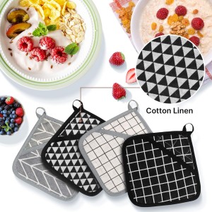 7 Pieces Square Pot Holders Washable Heat Resistant Pocket Mitt with Hanging Loop and Round Thread Weave Coaster Braided Drink Hot Pad Absorbent Woven Coaster for Kitchen Cooking Dinning