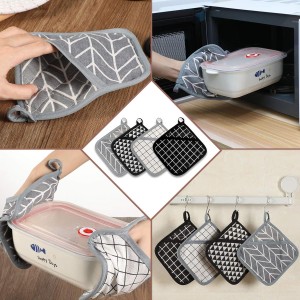 7 Pieces Square Pot Holders Washable Heat Resistant Pocket Mitt with Hanging Loop and Round Thread Weave Coaster Braided Drink Hot Pad Absorbent Woven Coaster for Kitchen Cooking Dinning