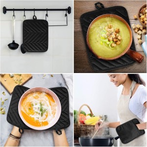 R HORSE 6Pcs Pot Holder with Pocket for Kitchen Black Pot Holders Set Cotton Heat Resistant Potholder Terry Cloth Coaster Hot Pad Oven Mitts Trivet for Baking Cooking 7''x9''