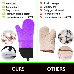 Silicone Oven Mitts and Pot Holders Sets, MTZRFLL Extra Long Heat Resistant Oven Gloves with Hot Pads and Mini Oven Mits Set for Kitchen Cooking Baking, Soft Quilted Lining, Pack of 6 (Purple)