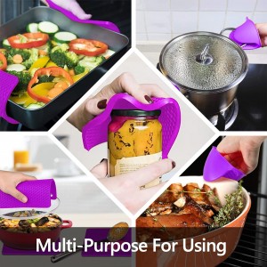 Silicone Oven Mitts and Pot Holders Sets, MTZRFLL Extra Long Heat Resistant Oven Gloves with Hot Pads and Mini Oven Mits Set for Kitchen Cooking Baking, Soft Quilted Lining, Pack of 6 (Purple)