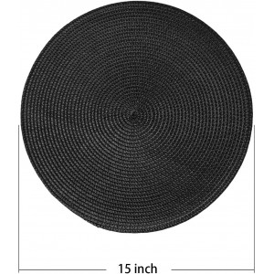 AHHFSMEI Round Braided Placemats 15 Inch Round Table Mats for Dining Tables Natural Woven Heat Resistant Place mats Set of 6 (Black)