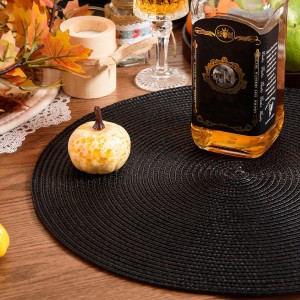 AHHFSMEI Round Braided Placemats 15 Inch Round Table Mats for Dining Tables Natural Woven Heat Resistant Place mats Set of 6 (Black)