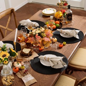 AHHFSMEI Round Braided Placemats 15 Inch Round Table Mats for Dining Tables Natural Woven Heat Resistant Place mats Set of 6 (Black)