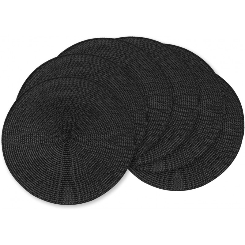AHHFSMEI Round Braided Placemats 15 Inch Round Table Mats for Dining Tables Natural Woven Heat Resistant Place mats Set of 6 (Black)