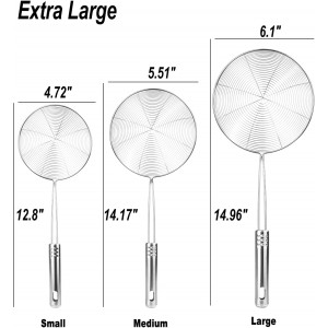 Enhanced Version Stainless Steel Spider Strainer Skimmer Ladle, Set of 3 Sizes Kitchen Strainer Spoon for Cooking and Frying, Pasta Strainer, Food Preparation-32.5cm, 36cm, 38cm