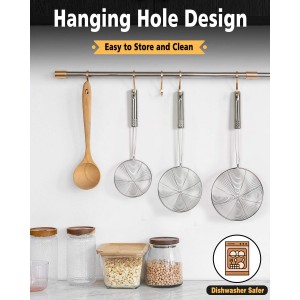 Enhanced Version Stainless Steel Spider Strainer Skimmer Ladle, Set of 3 Sizes Kitchen Strainer Spoon for Cooking and Frying, Pasta Strainer, Food Preparation-32.5cm, 36cm, 38cm