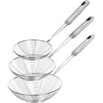 Enhanced Version Stainless Steel Spider Strainer Skimmer Ladle, Set of 3 Sizes Kitchen Strainer Spoon for Cooking and Frying, Pasta Strainer, Food Preparation-32.5cm, 36cm, 38cm