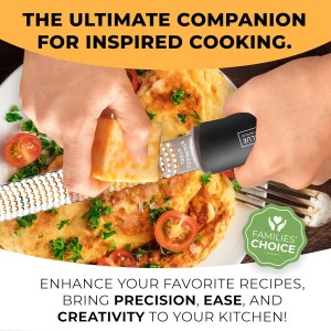 Orblue Lemon Zester & Cheese Grater - Premium Citrus Zester, Kitchen Grater for Parmesan, Chocolate, Fruits, Vegetables, Ginger, Garlic, Nutmeg - Stainless Steel Blades with Protective Cover, Black