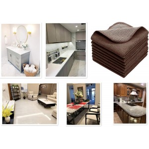 Microfiber Dish Cloths Fast Drying Kitchen Cleaning Cloth Dish Rags Dust Cloths Ultra Absorbent Lint Free Washcloths with Poly Scrub Side 12inch x 12inch 8 Pack (Brown)