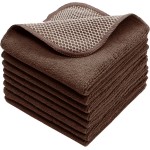 Microfiber Dish Cloths Fast Drying Kitchen Cleaning Cloth Dish Rags Dust Cloths Ultra Absorbent Lint Free Washcloths with Poly Scrub Side 12inch x 12inch 8 Pack (Brown)