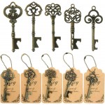 WODEGIFT 50pcs Bottle Opener,Wedding Favors Vintage Skeleton Key Bottle Opener,Key Bottle Openers with Escort Tag Cards and Key Chains Wedding Gifts for Guest（Bronze,5 styles）
