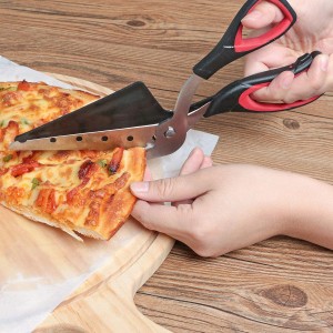 Pizza Scissors, Pizza Cutter, Ultra Sharp Detachable Blade with a Tray, Ergonomic Soft TPR Grip, 10.3Inch, Black&Red