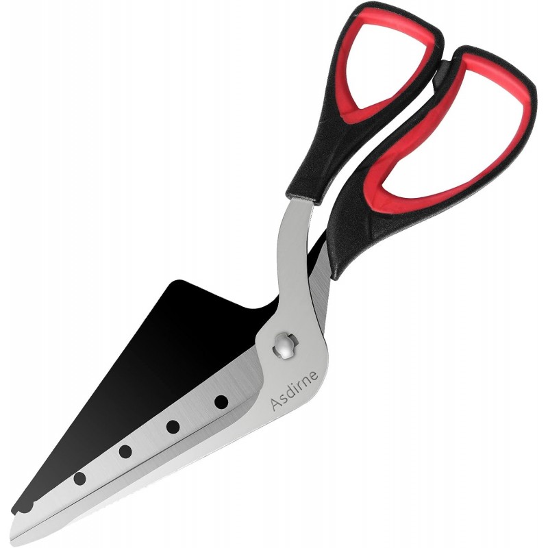 Pizza Scissors, Pizza Cutter, Ultra Sharp Detachable Blade with a Tray, Ergonomic Soft TPR Grip, 10.3Inch, Black&Red
