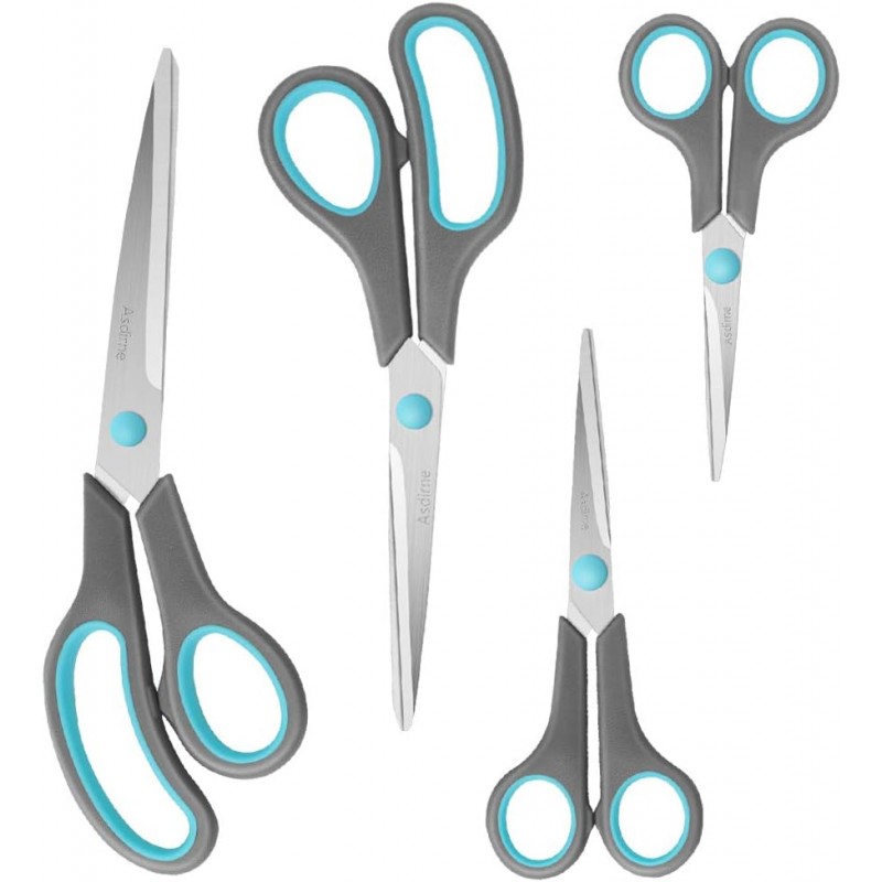 Scissors Set of 4, Premium Stainless Steel Razor Blades, Ergonomic Semi-Soft Rubber Grip, Suitable for School, Office and Family Daily Use, 9.6''/8.5''/6.4