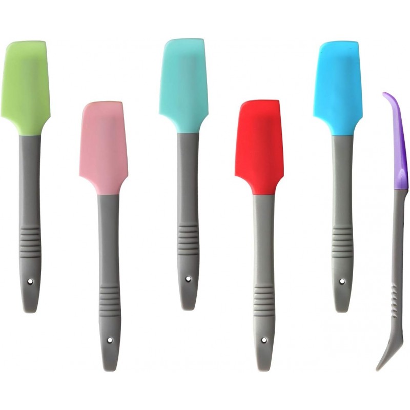 Silicone Mini Spatula, Curved Small Spatula, Kitchen Jar Spatula, Wet Pet Food Can Spoon, for Cooking Baking Frosting or Mixing, 6pcs