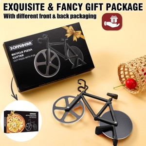 Bicycle Pizza Cutter Wheel - Gifts for Cyclists, Men, Dad, Bike Lovers - Funny Kitchen Gadgets - Cool Father’s Day, Christmas, Birthday, White Elephant Gifts - Stainless Steel Pizza Slicer(Black)