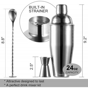 WPHUAW 24oz Cocktail Shaker Bar Set-Professional Margarita Mixer Drink Shaker Professional Stainless Steel Bar Tools Built-in Bartender Strainer for Martini Kit