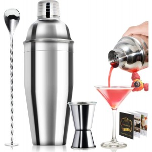 WPHUAW 24oz Cocktail Shaker Bar Set-Professional Margarita Mixer Drink Shaker Professional Stainless Steel Bar Tools Built-in Bartender Strainer for Martini Kit