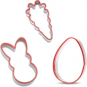 3-Piece Easter Fun Cookie Cutters, Easter Bunny, Egg and Carrot,Heavy Duty Food-Grade Stainless Steel,Unique Design with Protective Red Top PVC