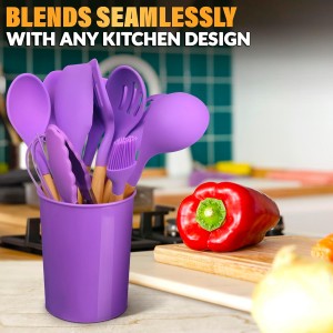 12 Pcs Purple Kitchen Utensils Set with Holder – Versatile Silicone Utensils Set for Cooking and Baking, Gentle on Pots and Pans, Heat-Resistant, Stylish, Easy to Clean, Purple Kitchen Accessories