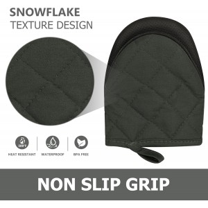 Short Oven Mitts, Heat Resistant 500°F, Silicone Grip Kitchen Gloves, Non-Slip for Baking, Grilling, BBQ, Machine Washable with Hanging Loop, 2-Pair Set, Gray