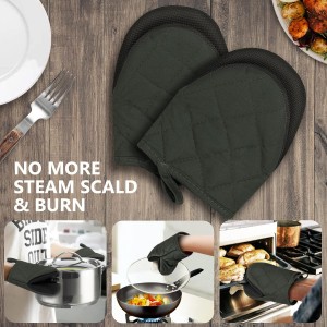 Short Oven Mitts, Heat Resistant 500°F, Silicone Grip Kitchen Gloves, Non-Slip for Baking, Grilling, BBQ, Machine Washable with Hanging Loop, 2-Pair Set, Gray