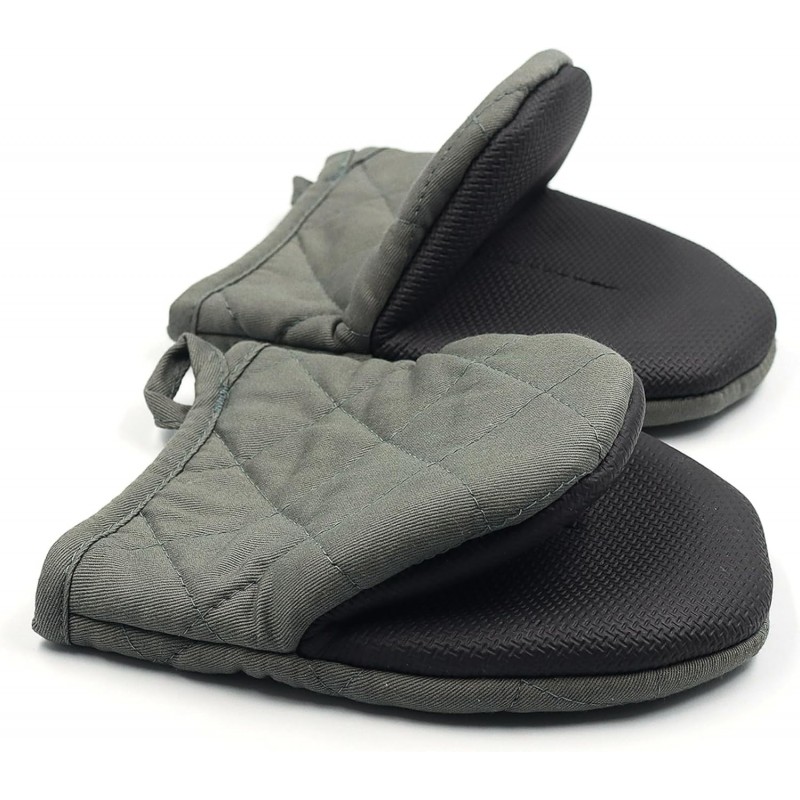 Short Oven Mitts, Heat Resistant 500°F, Silicone Grip Kitchen Gloves, Non-Slip for Baking, Grilling, BBQ, Machine Washable with Hanging Loop, 2-Pair Set, Gray