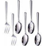 Serving Spoons*2 Slot Spoons* 2 Forks *2 Buffet Colander Stainless Steel Banquet Set, Set of 6. Lenght 9